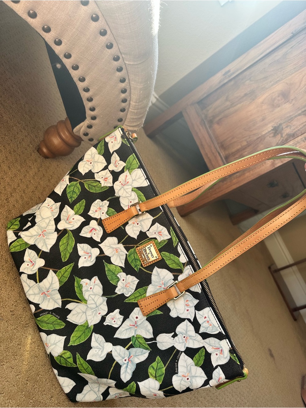 Dooney & Bourke Bougainvillea Tote Bag - Black/White/Green - Picture 3 of 5
